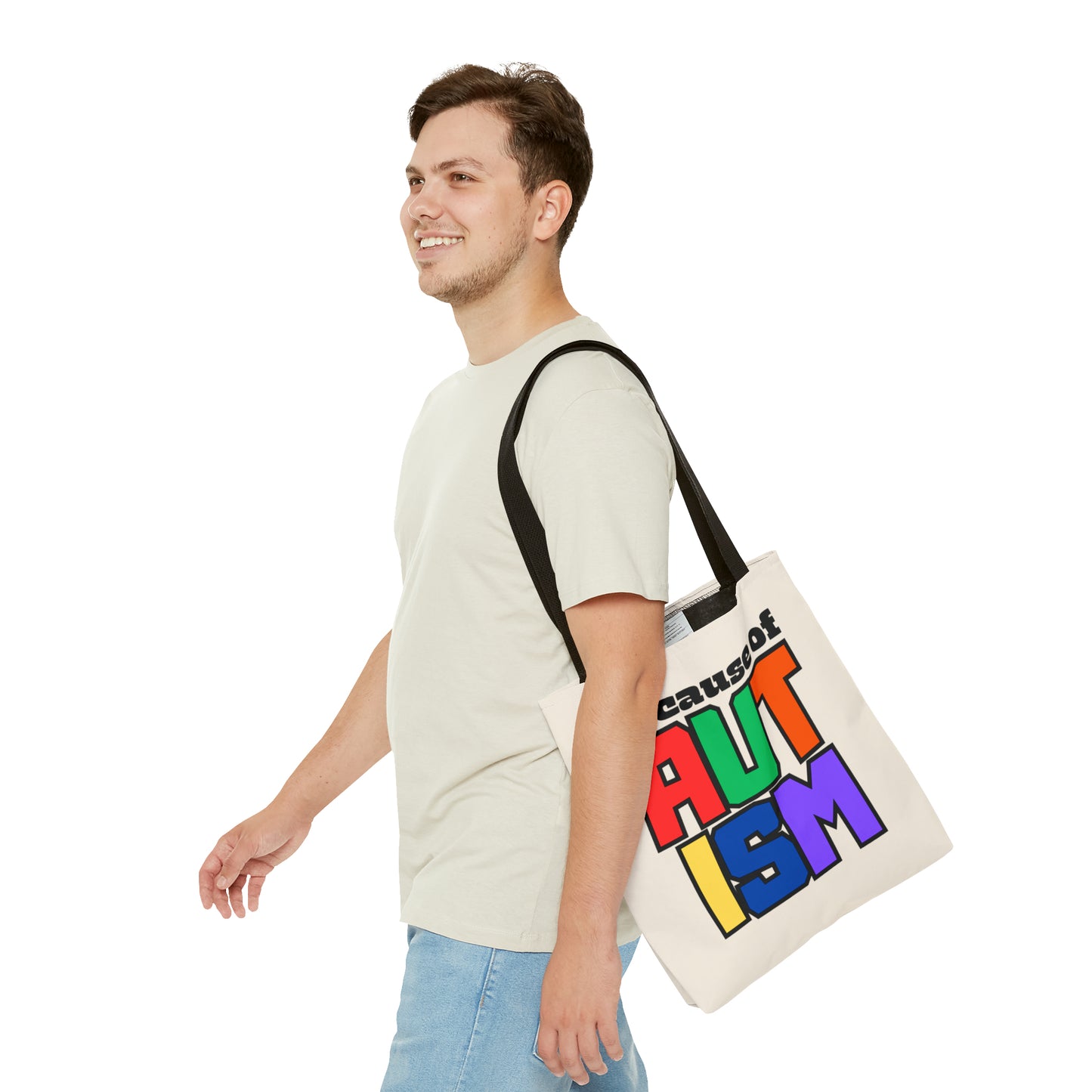 Tote Bag (AOP) - "Because of Autism"