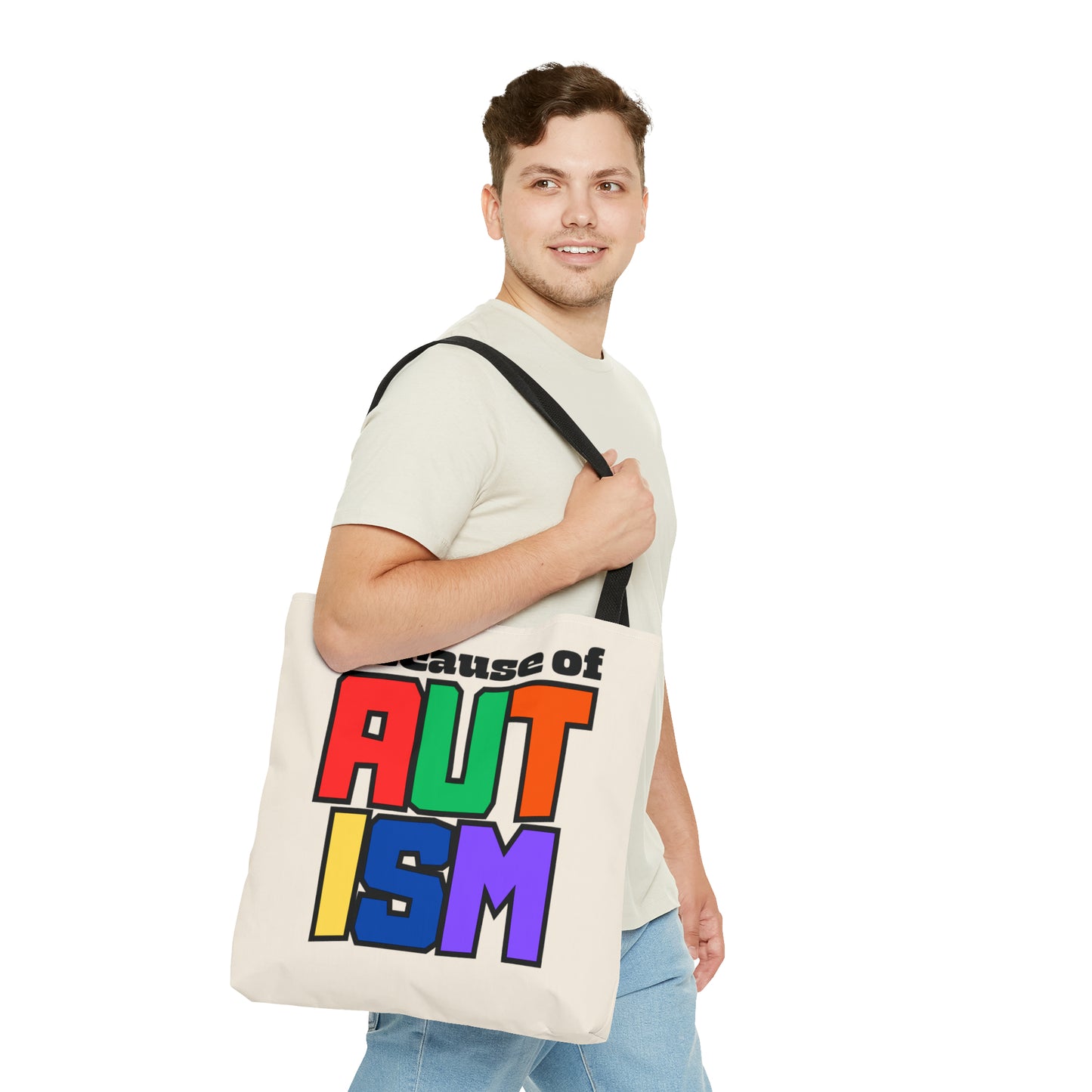 Tote Bag (AOP) - "Because of Autism"